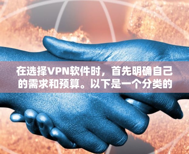 在选择VPN软件时，首先明确自己的需求和预算。以下是一个分类的推荐，涵盖开源和付费两种类型